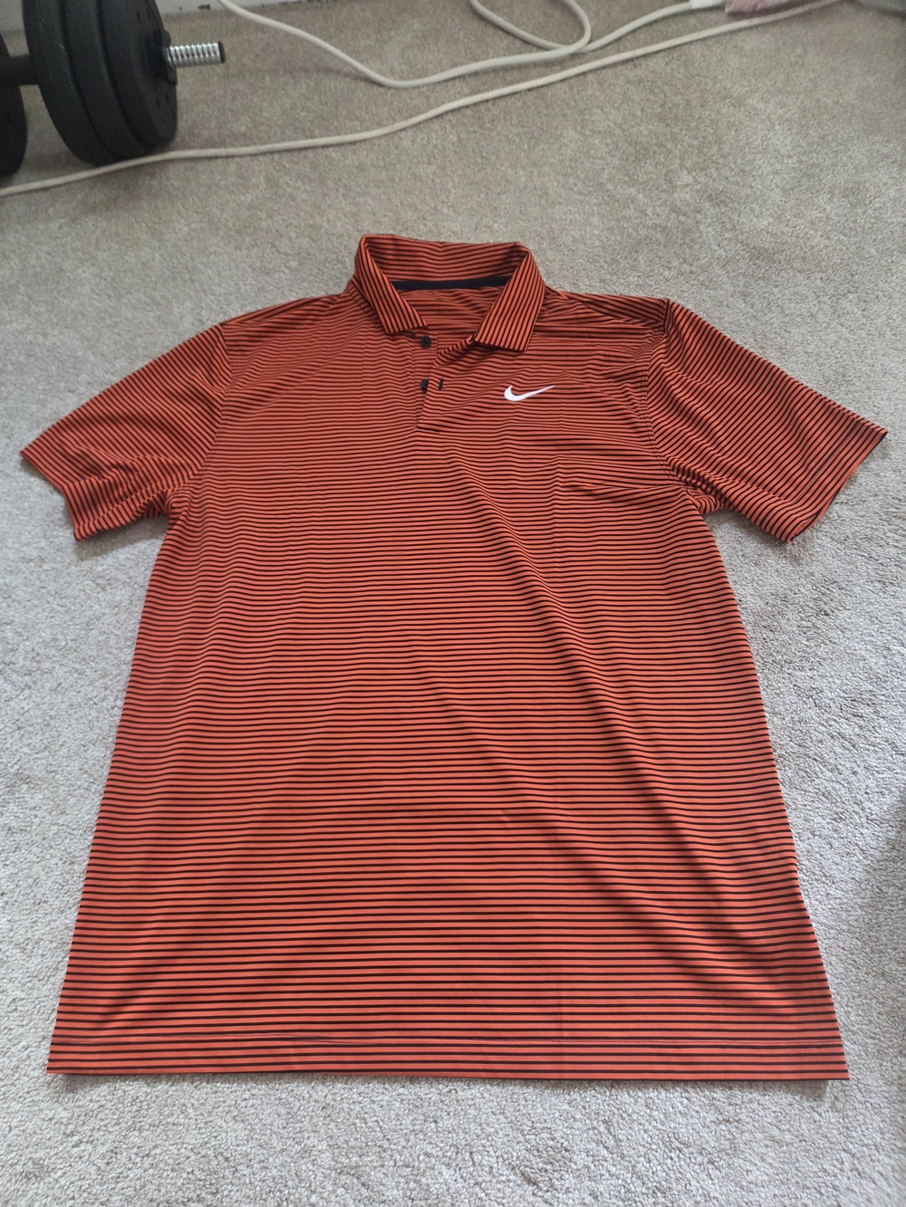 Nike Men’s Orange and Black Striped Performance Polo